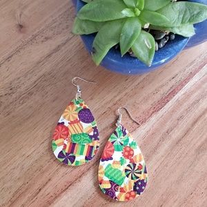 Vinyl faux leather holiday earrings